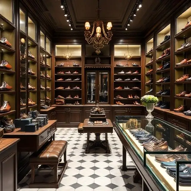 Classic, heritage-inspired interior of a London shoe store.