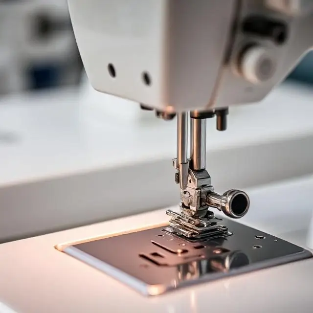 Close-up of a stitching machine in action